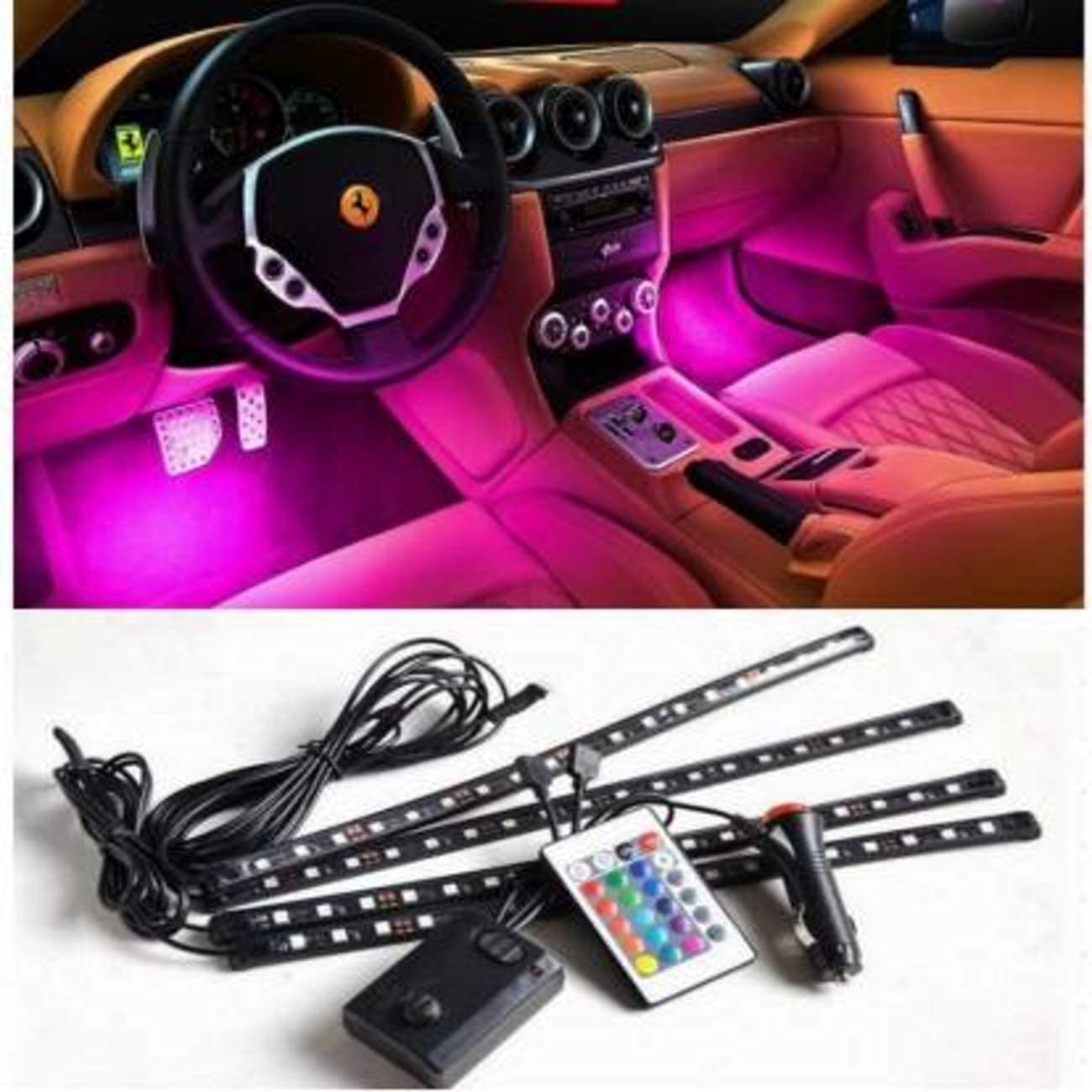 Atmosphere Lights with 12x4 LED Strip Light 48 LEDs, DC 12V Multicolour Interior Ambient Lighting